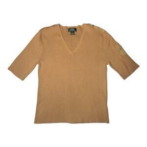 Lauren Ralph Lauren Women's Large Tan Ribbed V-Neck Sweater NWT